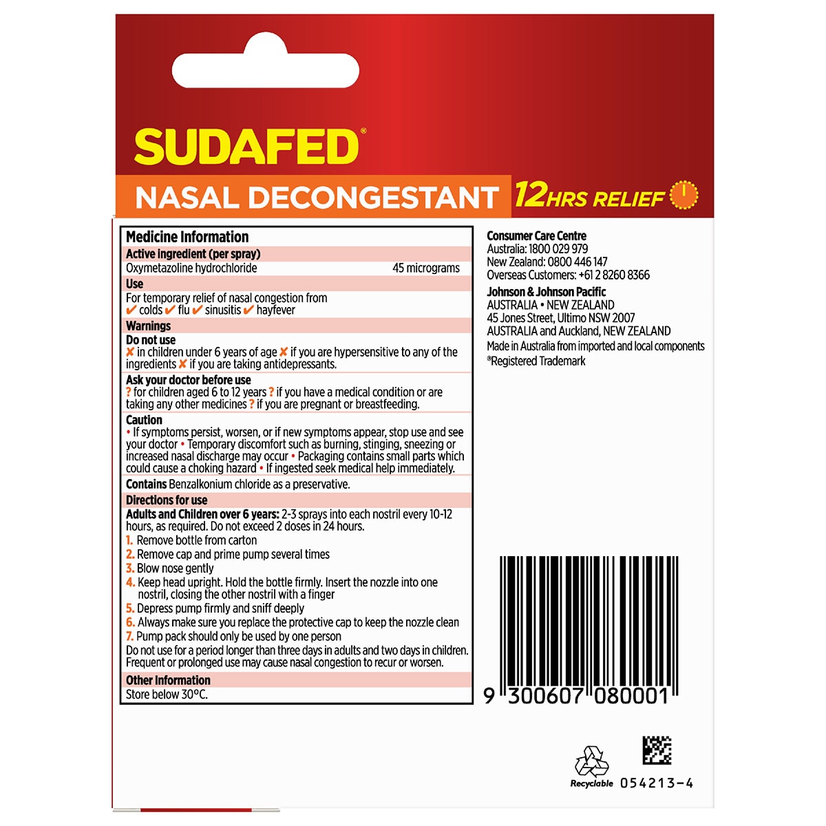 Sudafed Nasal Decongestant Spray 12 Hour Relief 20ml