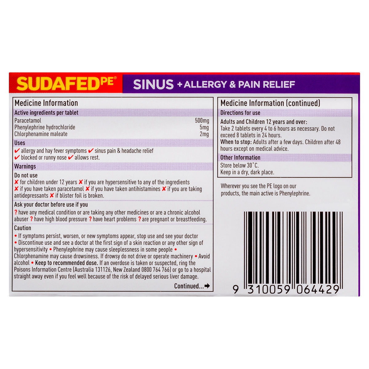 Sudafed PE Sinus + Allergy & Pain Relief 48 Tablets