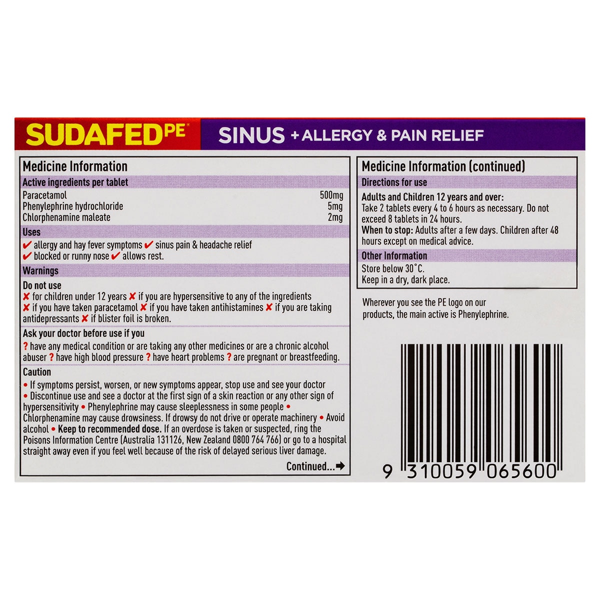 Sudafed PE Sinus + Allergy & Pain Relief 24 Tablets