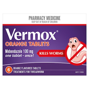Vermox Worming Treatment 6 Orange Flavoured Tablets