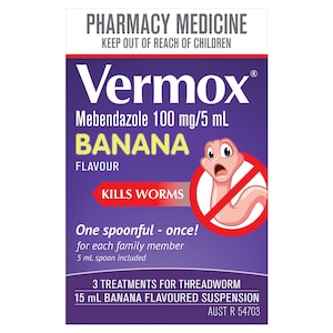 Vermox Worming Treatment Suspension Banana Flavour 15ml