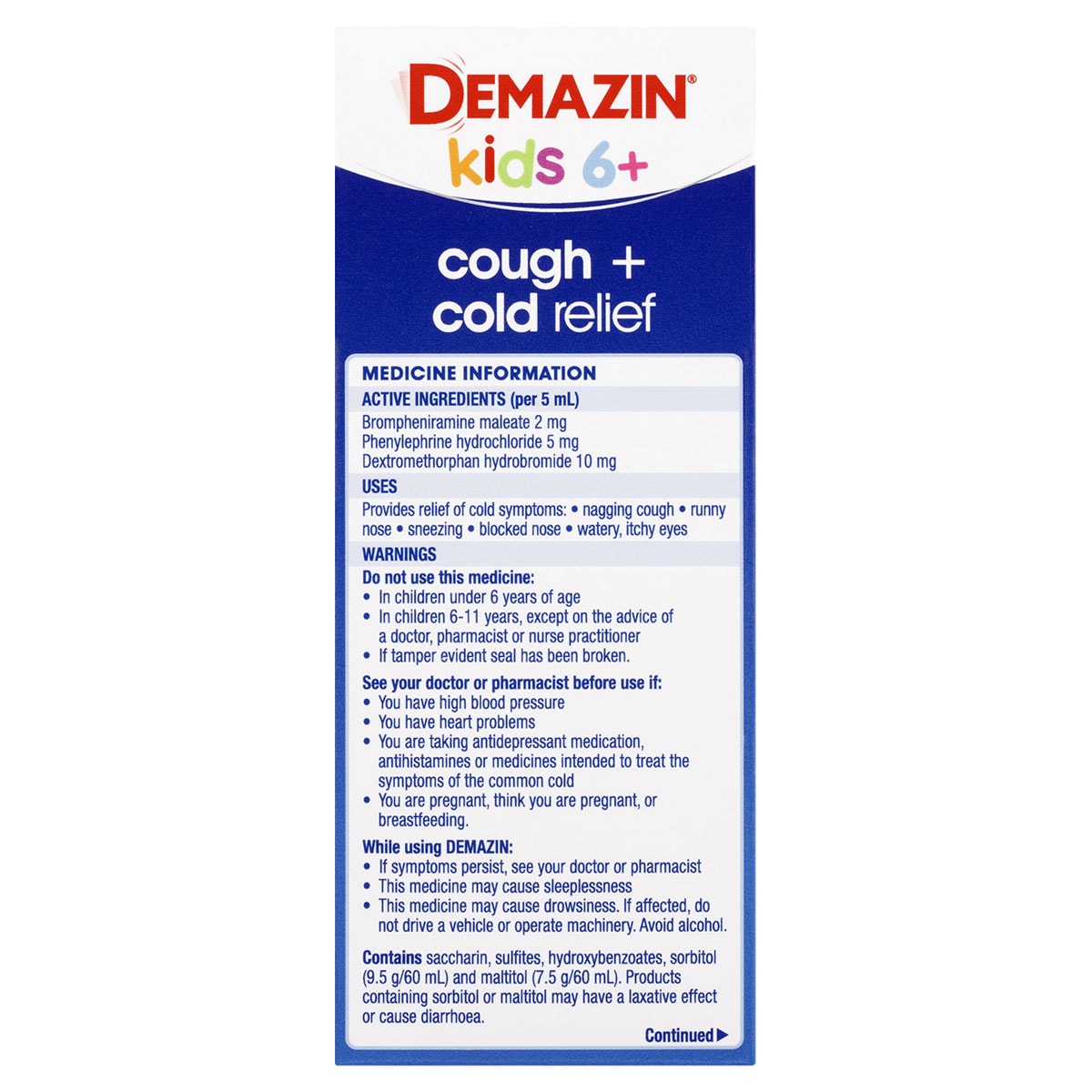 Demazin Kids 6+ Years Cough & Cold Relief Syrup Grape 200ml
