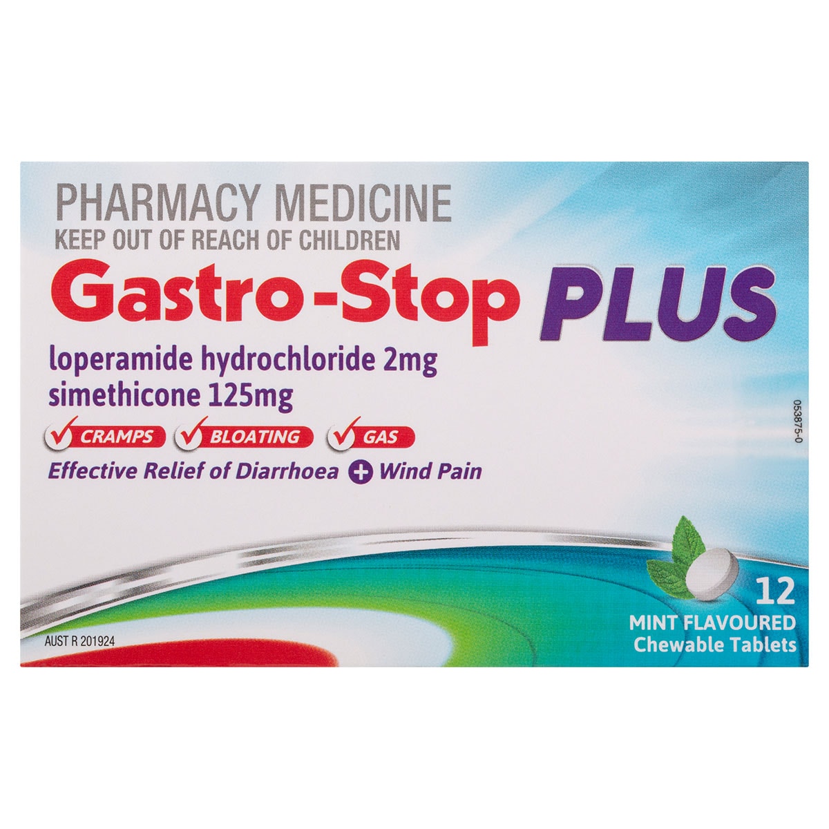 Gastro-Stop Plus Diarrhoea + Wind Pain Relief 12 Chewable Tablets