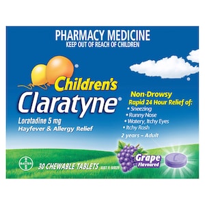 Claratyne Childrens Hayfever & Allergy Relief Grape 30 Chewable Tablets