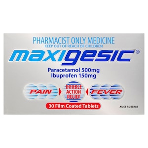 Maxigesic Paracetamol (500mg) Ibuprofen (150mg) Double Action Pain & Fever Relief 30 Tablets