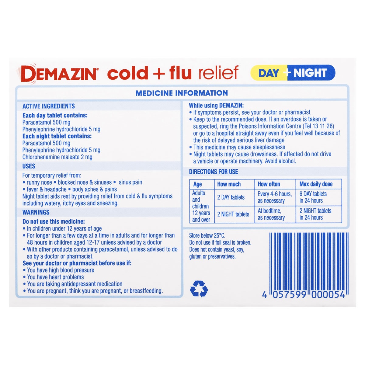 Demazin Cold & Flu Relief Day & Night 48 Tablets