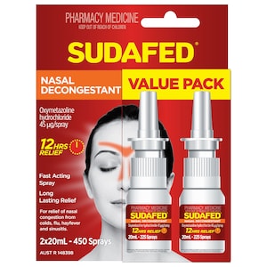 Sudafed Nasal Decongestant Spray 12 Hour Relief 2 x 20ml Value Pack