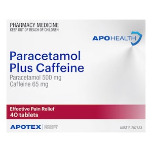 APOHEALTH Paracetamol 500mg Plus Caffeine 65mg 40 Tablets