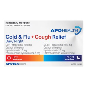 APOHEALTH Cold & Flu + Cough Relief Day/Night 48 Capsules