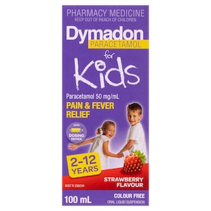 Dymadon for Kids 2-12 Years Pain & Fever Relief Strawberry 100ml
