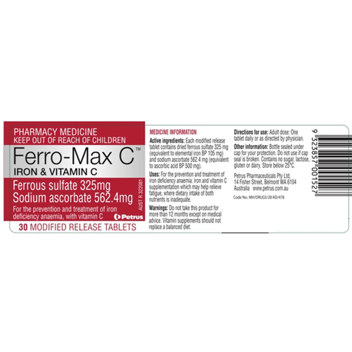 Ferro-Max C Iron & Vitamin C 30 Tablets