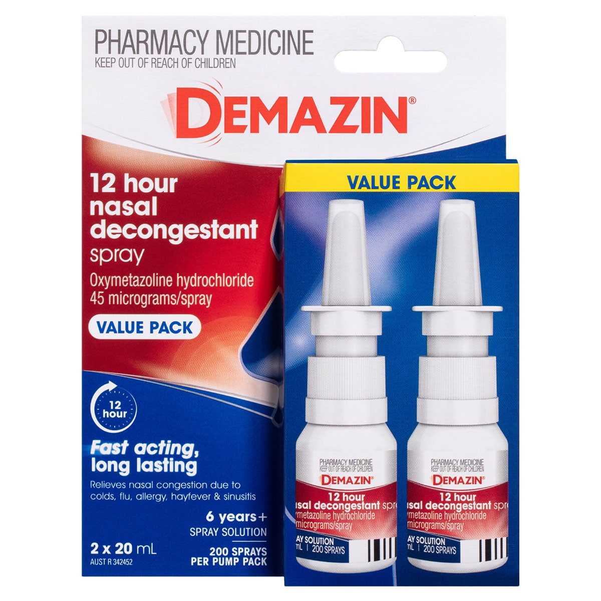 Demazin 12 Hour Relief Nasal Decongestant Spray 2 x 20ml Value Pack