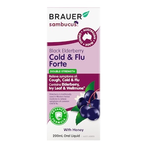 Brauer Sambucus Black Elderberry Cold & Flu Forte for Adults 200ml