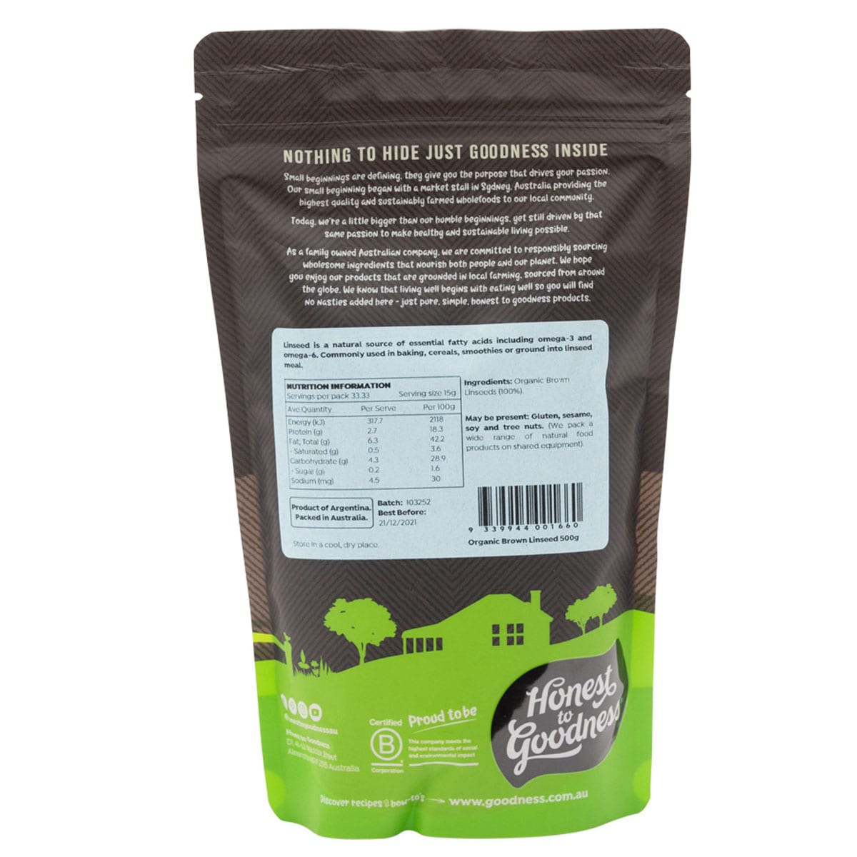 Honest to Goodness Organic Linseed Brown 500g