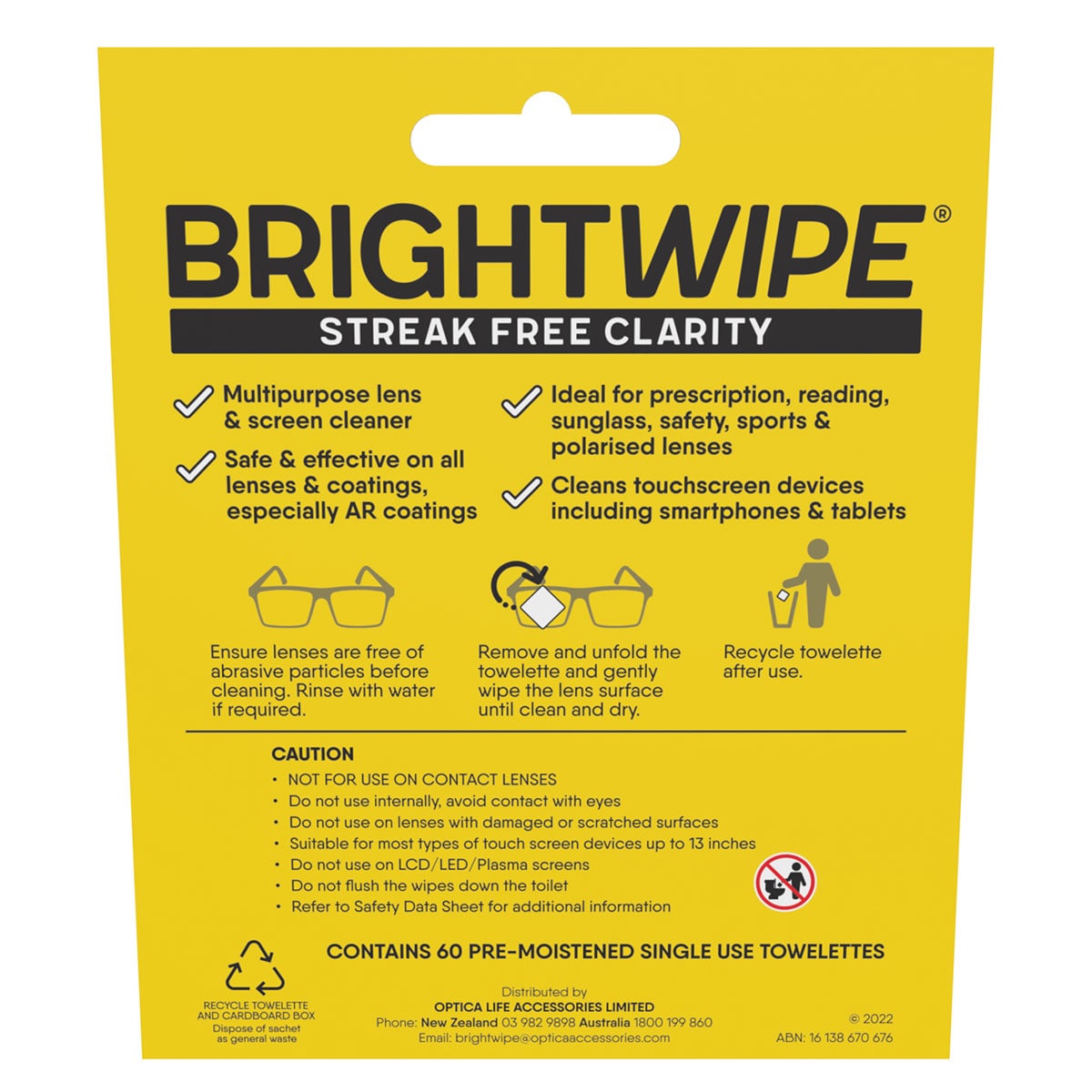 Bright Wipe Lens Wipe 60 Pack