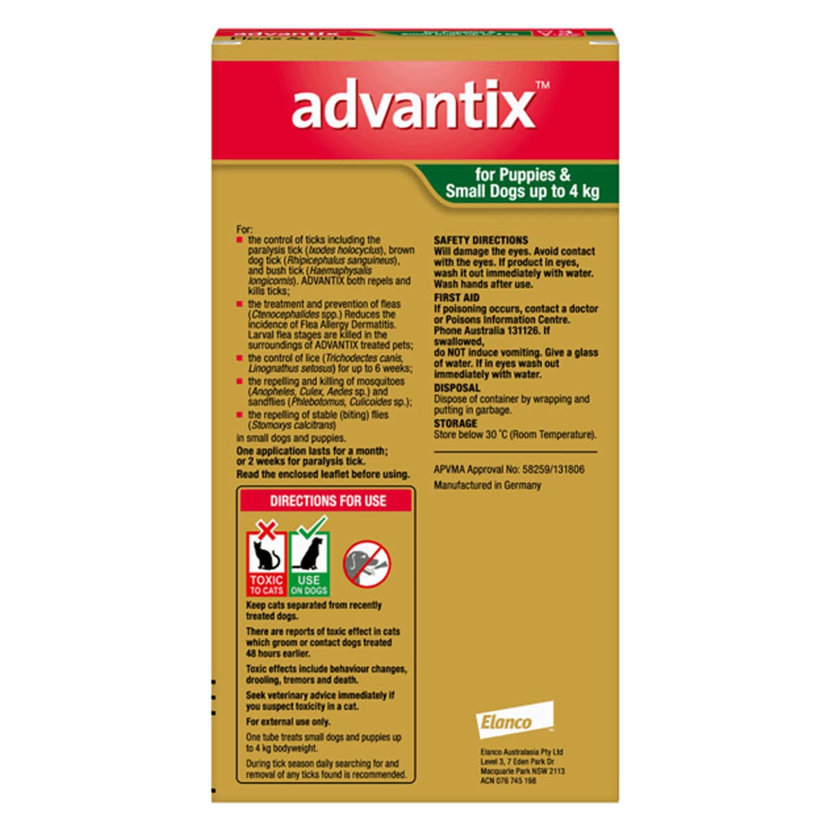 Advantix for Puppies & Small Dogs up to 4kg Green 6 Pack