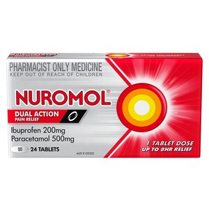 Nuromol Paracetamol (500mg) Ibuprofen (200mg) Double Action Pain Relief 24 Tablets
