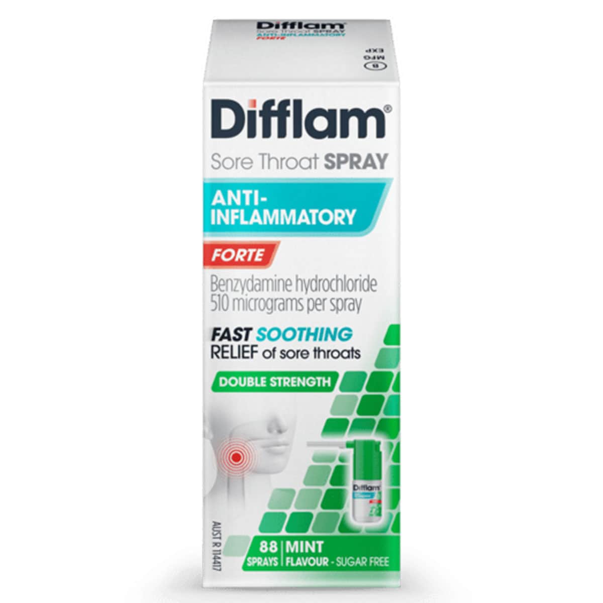 Difflam Forte Sore Throat Spray Fast Pain Relief Fresh Mint 15ml