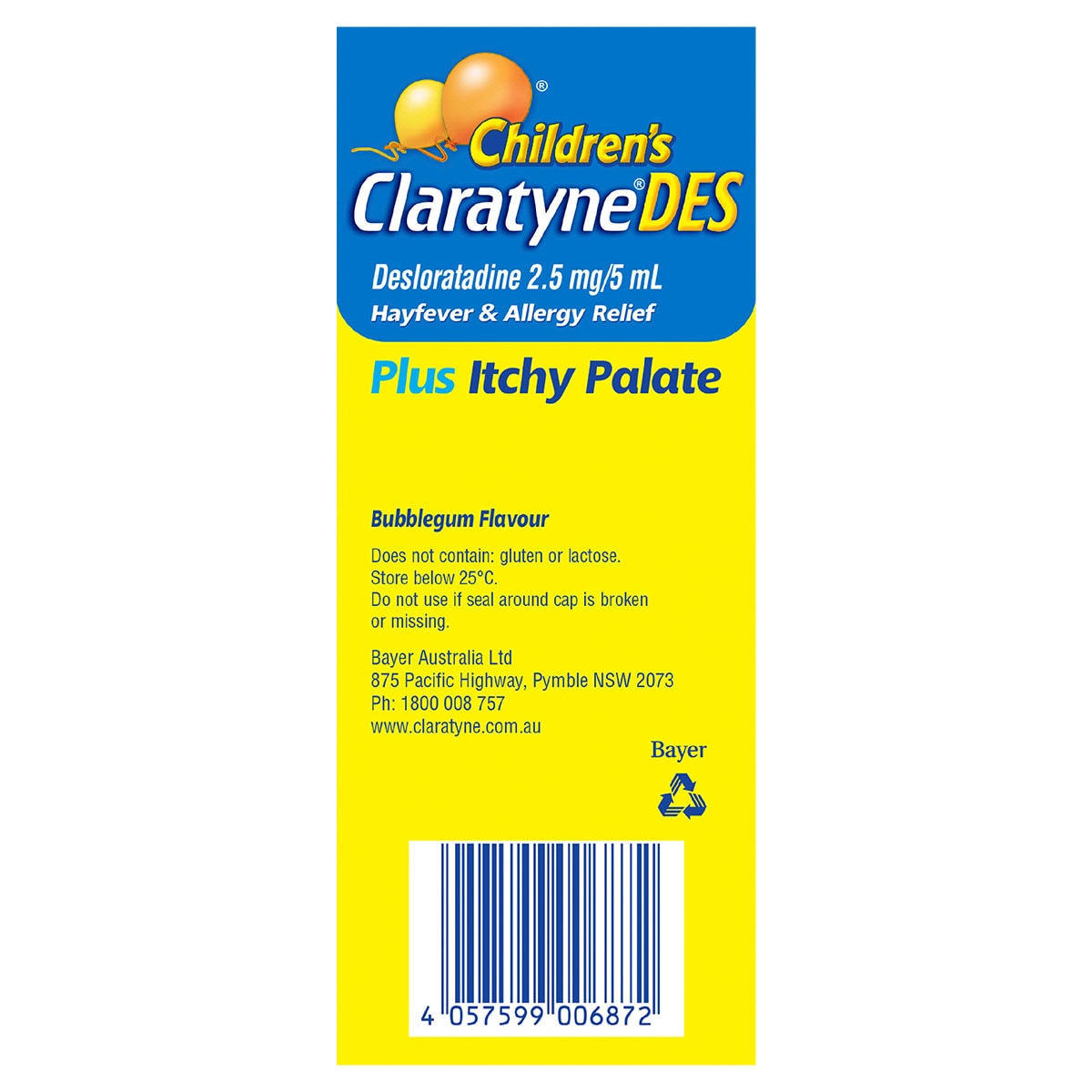 ClaratyneDES Children's Hayfever & Allergy Relief Syrup Bubblegum 100ml