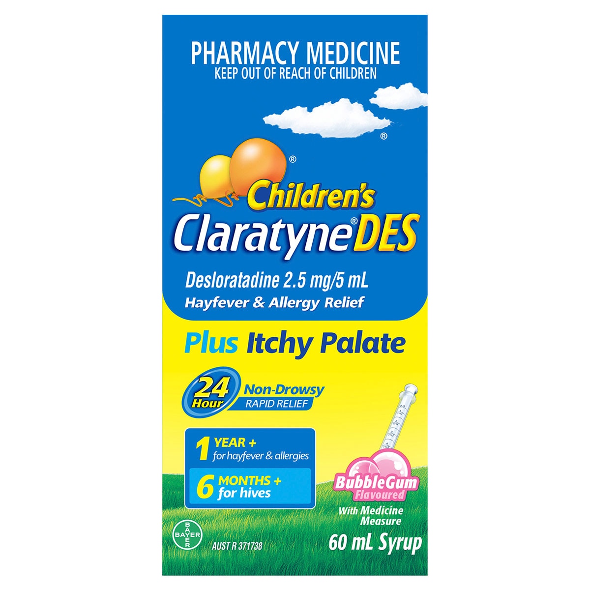 ClaratyneDES Children's Hayfever & Allergy Relief Syrup Bubblegum 60ml