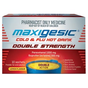 Maxigesic Paracetamol (1000mg) Ibuprofen (300mg) Cold & Flu Hot Drink Double Strength 10 Sachets