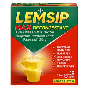 Lemsip Max Decongestant Cold & Flu Hot Drink Lemon 10 Sachets