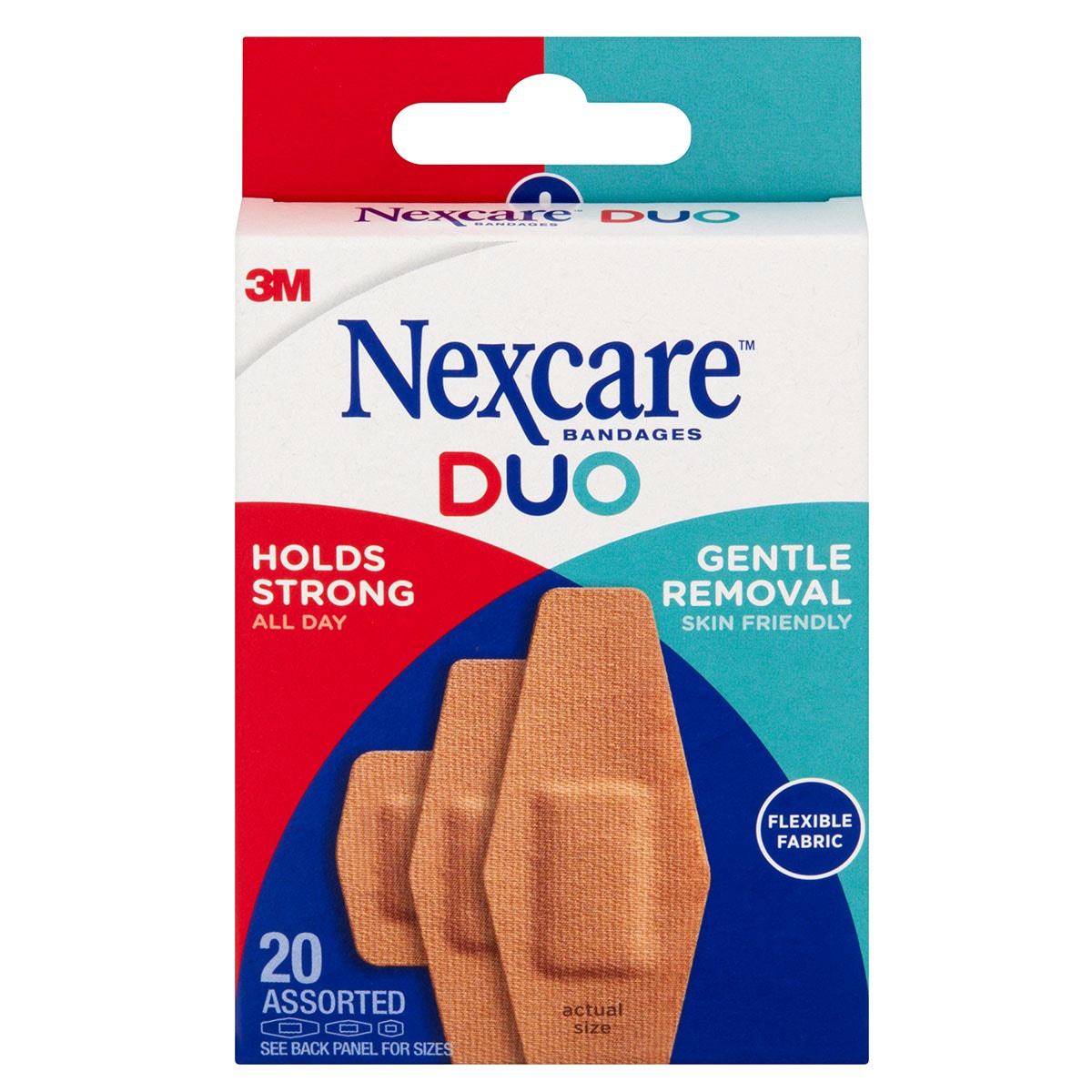 Nexcare Duo Fabric Bandages Assorted 20 Pack