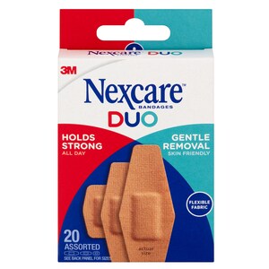 Nexcare Duo Fabric Bandages Assorted 20 Pack