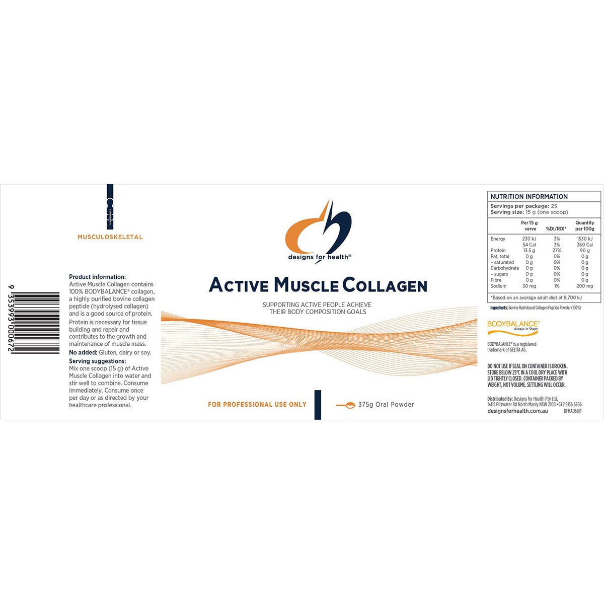 Designs for Health Active Muscle Collagen Powder 375g