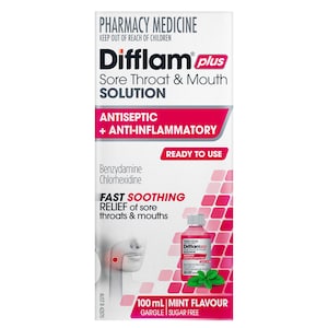 Difflam Plus Sore Throat & Mouth Solution + Antiseptic & Anti-Inflammatory 100ml