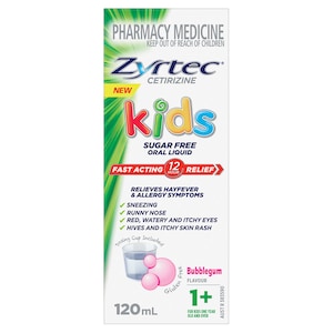 Zyrtec Kids Fast Acting Allergy & Hayfever Relief Oral Liquid Bubblegum 120ml