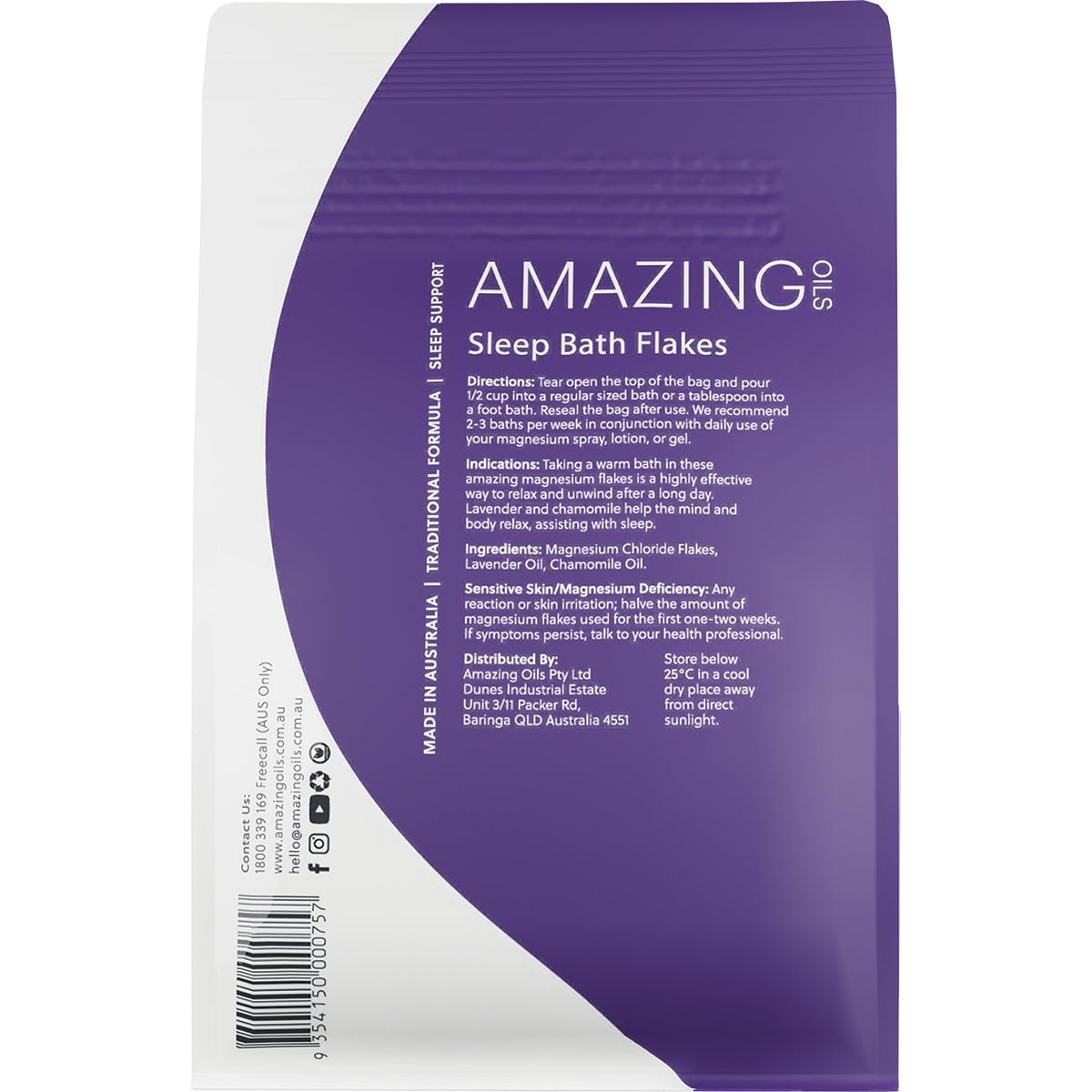 Amazing Oils Magnesium Sleep Bath Flakes Lavender & Chamomile 800g