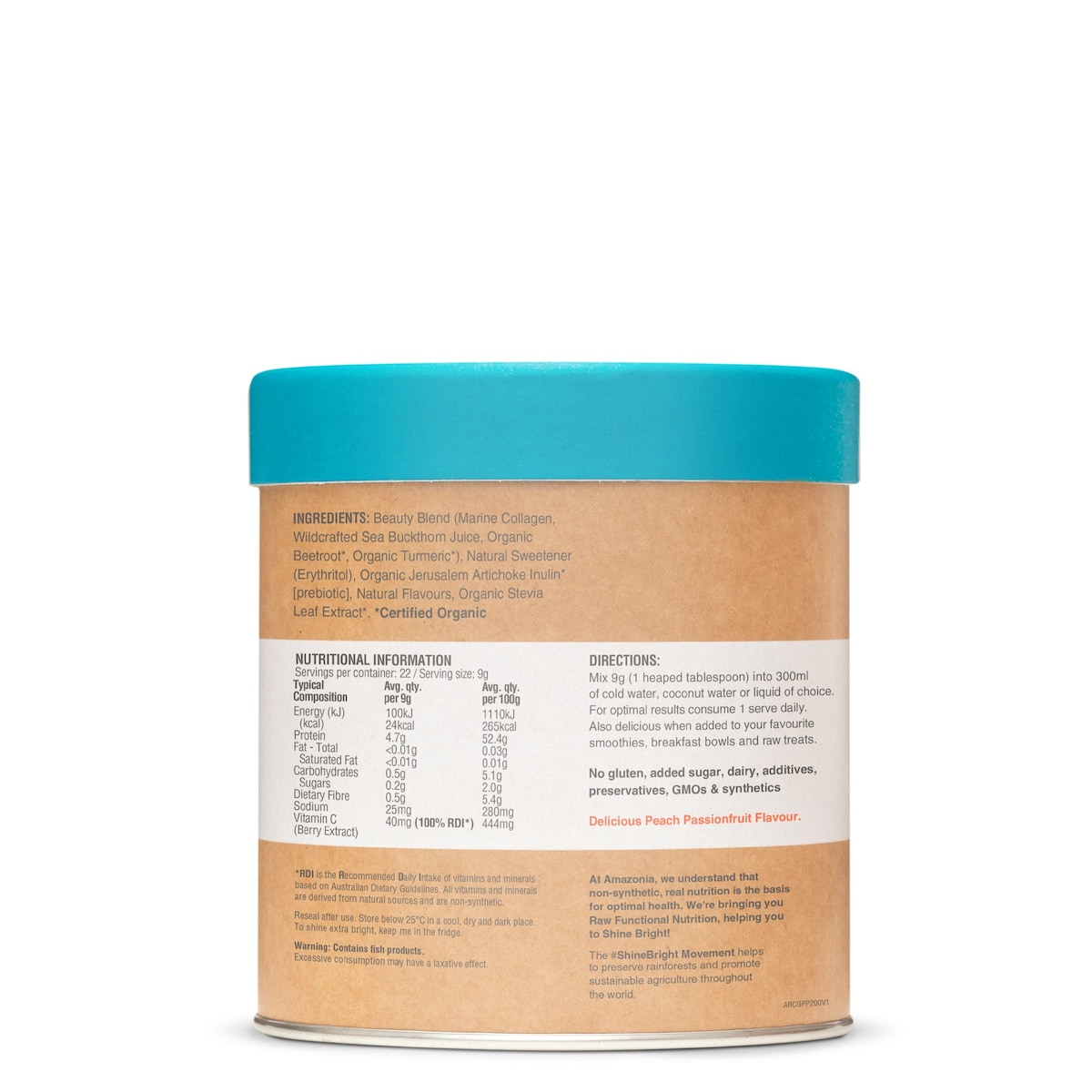 Amazonia Raw Beauty Collagen Glow Peach Passionfruit 200g