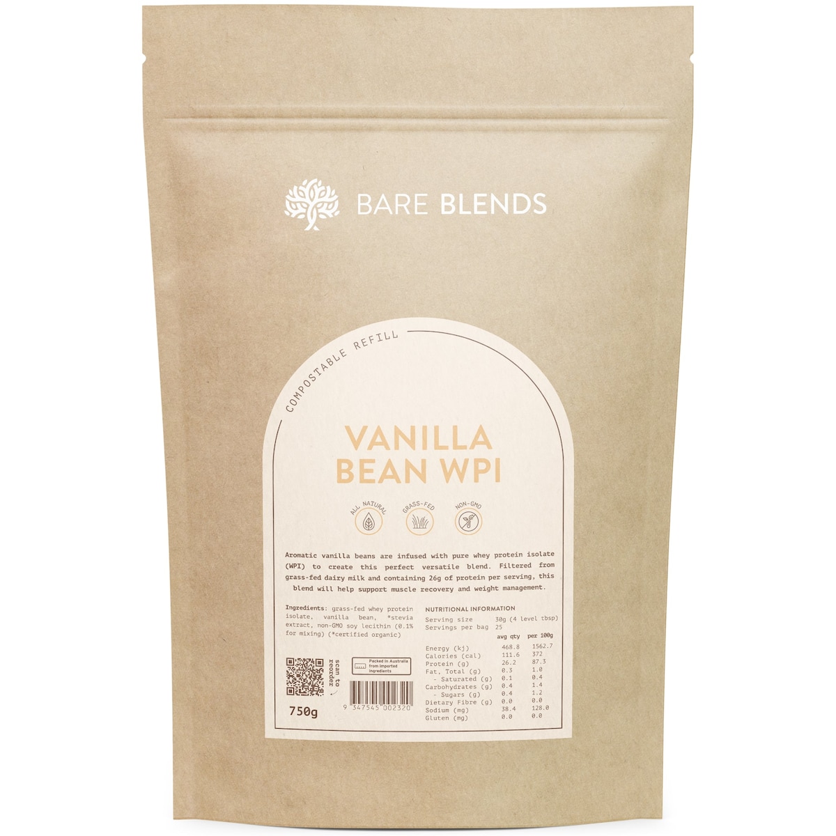Bare Blends WPI Vanilla Bean 750g Australia