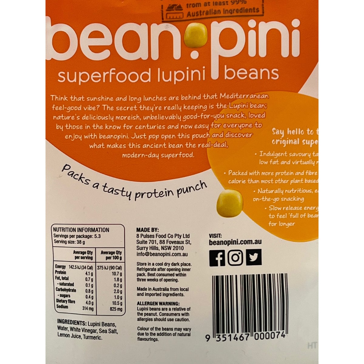 Beanopini Lupini Beans Tangy Turmeric 200g
