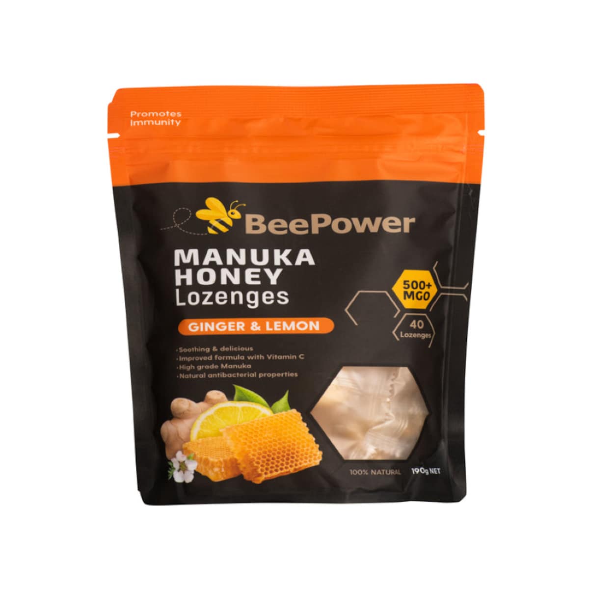BeePower Manuka Honey Lozenges Ginger & Lemon 40 Pack