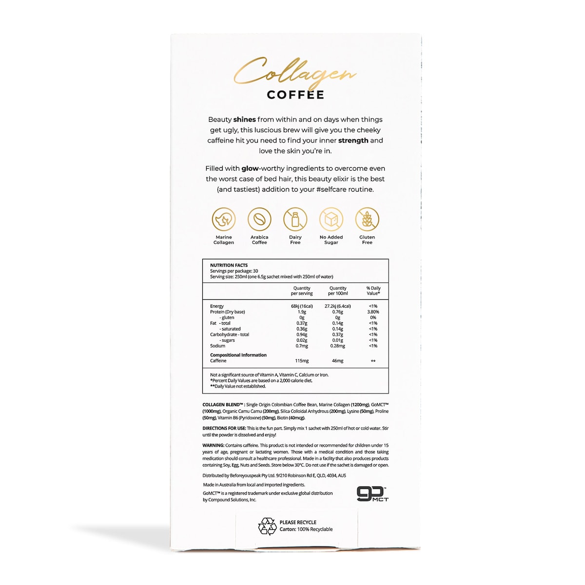 Beforeyouspeak Coffee Collagen Blend Unsweetened 30 x 6.5g