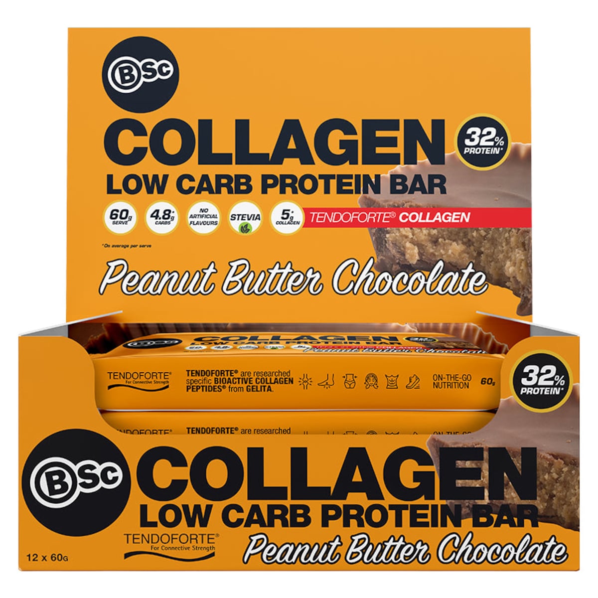 BSc Body Science Low Carb Collagen Protein Bar Peanut Butter Chocolate 12 x 60g