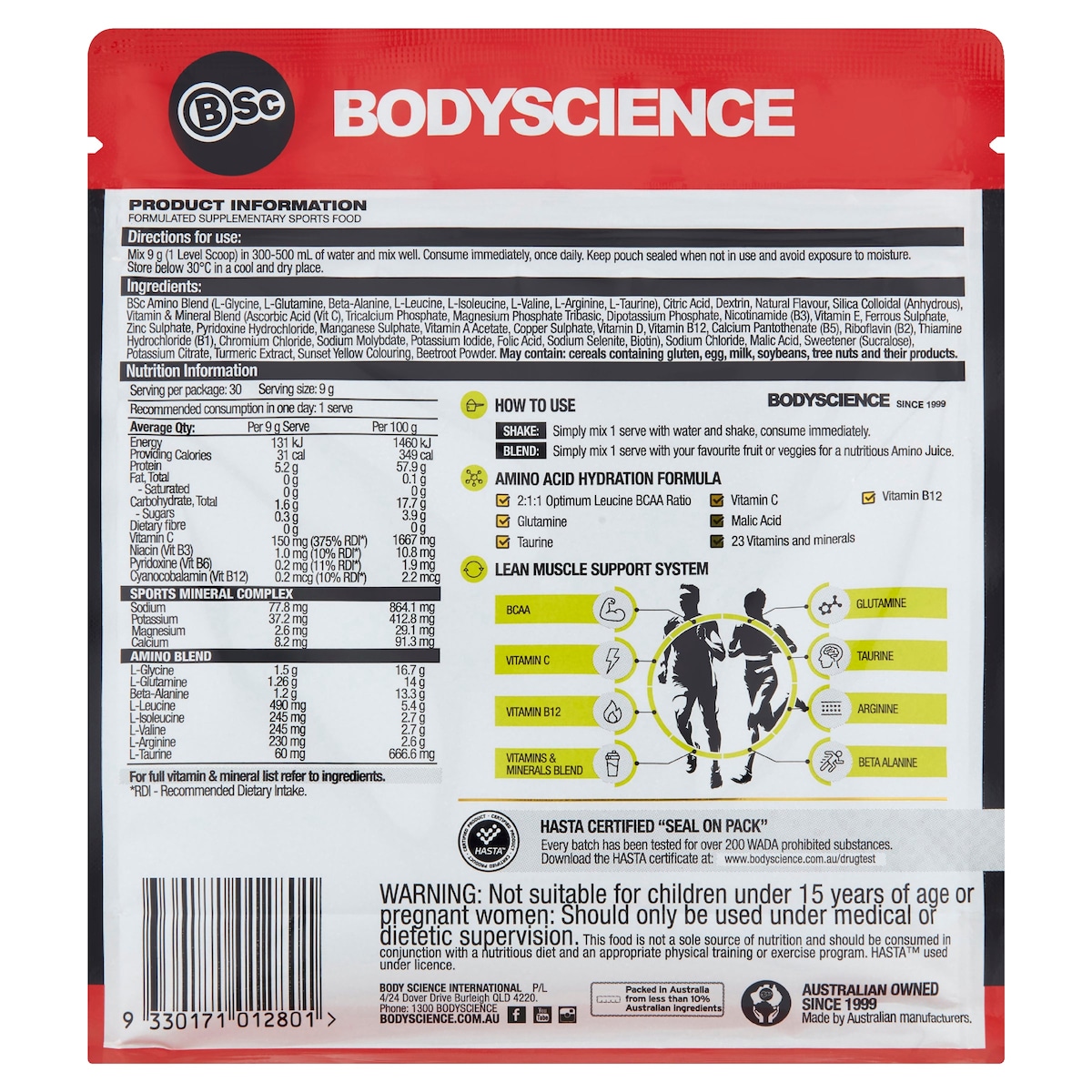 BSc Body Science Essential Amino BCAA Fuel Lemon Lime 270g