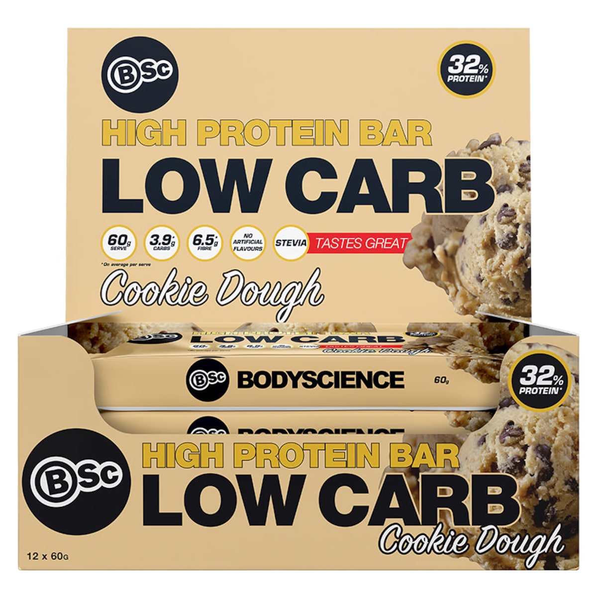 BSc Body Science High Protein Low Carb Bar Cookie Dough 12 x 60g Australia