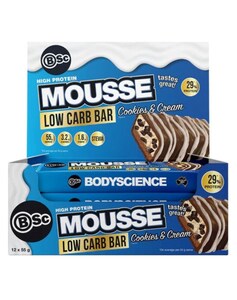 BSc Body Science High Protein Low Carb Mousse Bar Cookies & Cream 12 x 55g