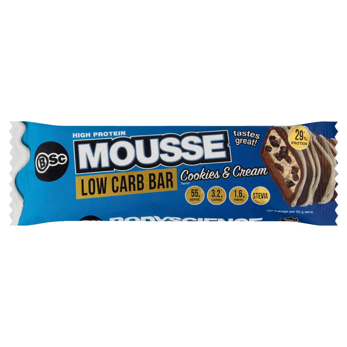 BSc Body Science High Protein Low Carb Mousse Bar Cookies & Cream 12 x 55g