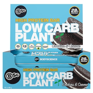 BSc Body Science High Protein Low Carb Plant Bar Cookies & Creme 12 x 45g