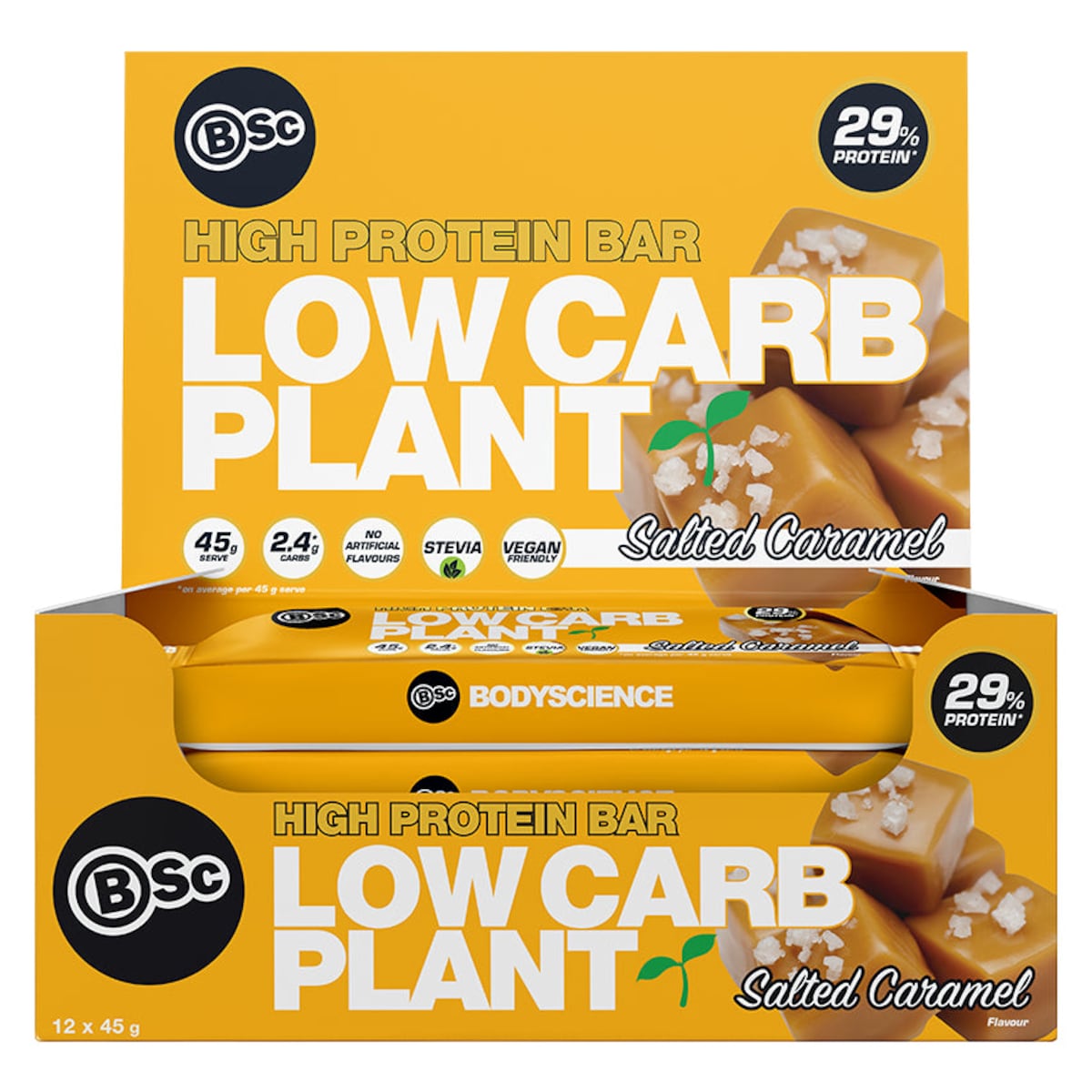 BSc Body Science High Protein Low Carb Plant Bar Salted Caramel 12 x