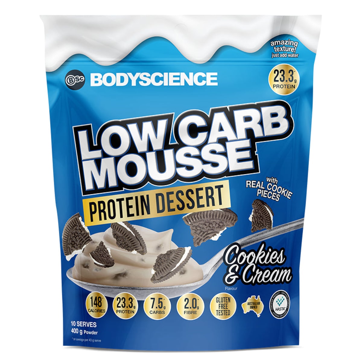 BSc Body Science Low Carb Mousse Protein Dessert Cookies & Cream 400g