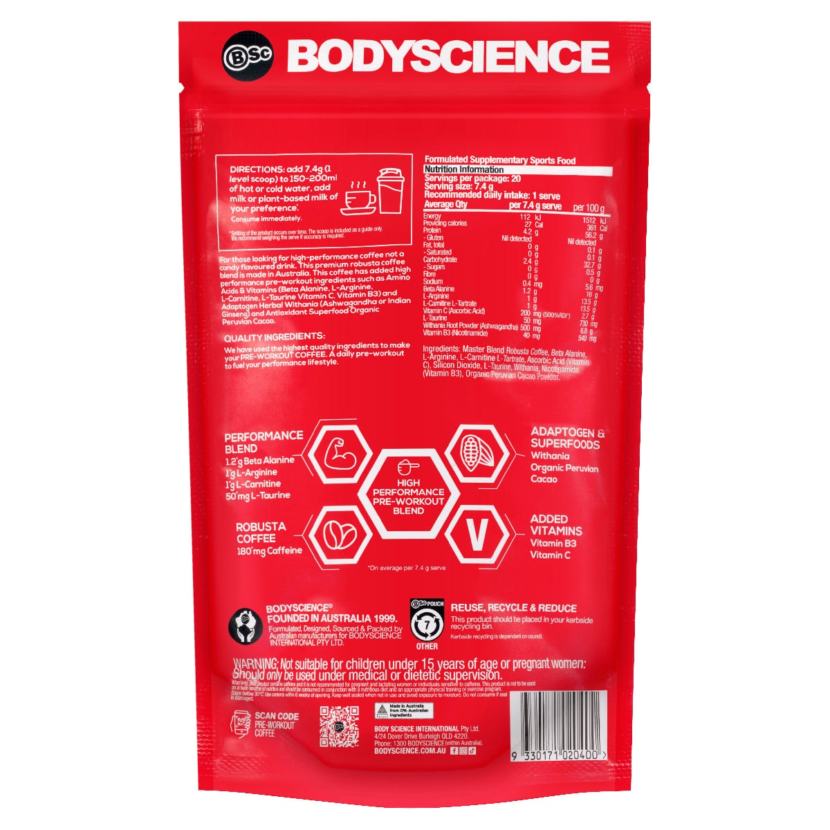 BSc Body Science Pre-Workout Coffee 150g
