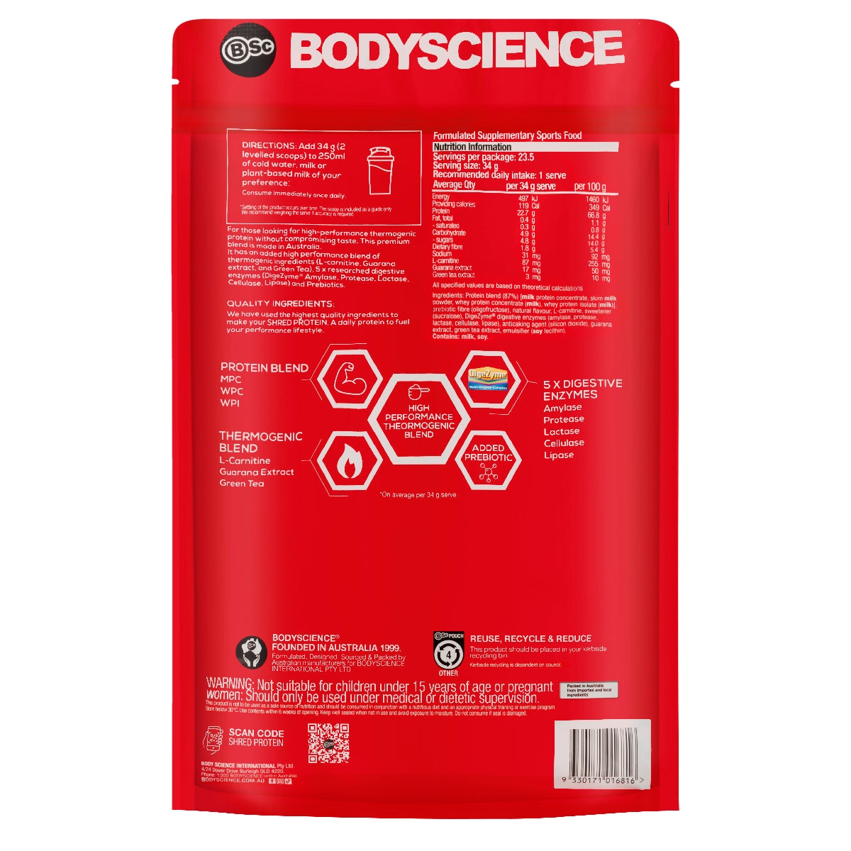 BSc Body Science Shred Protein Vanilla 800g