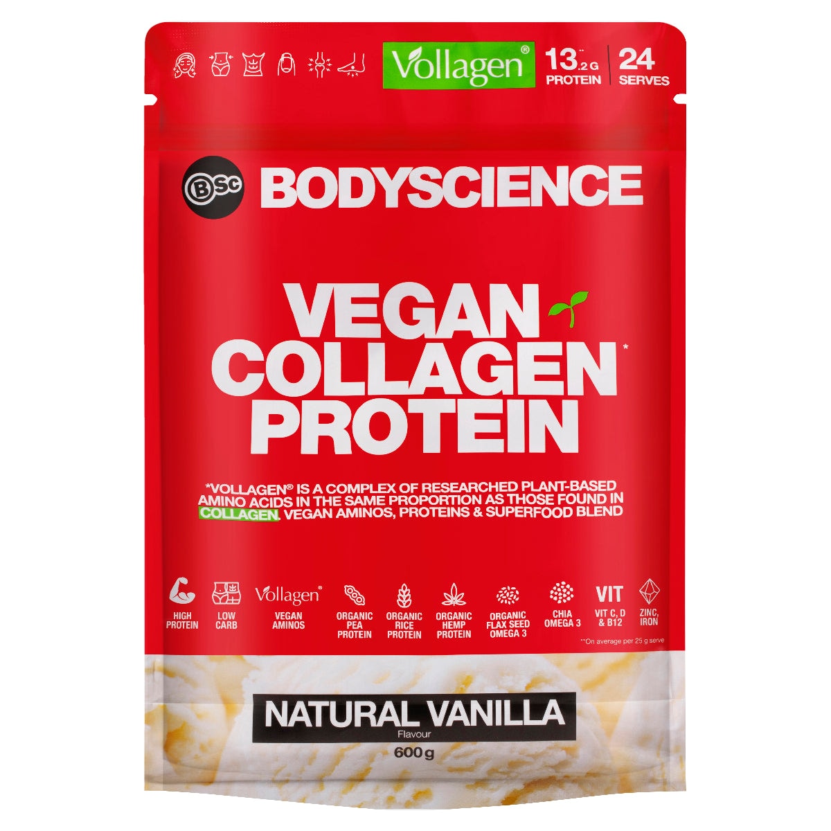 BSc Body Science Vegan Collagen Protein Natural Vanilla 600g Australia