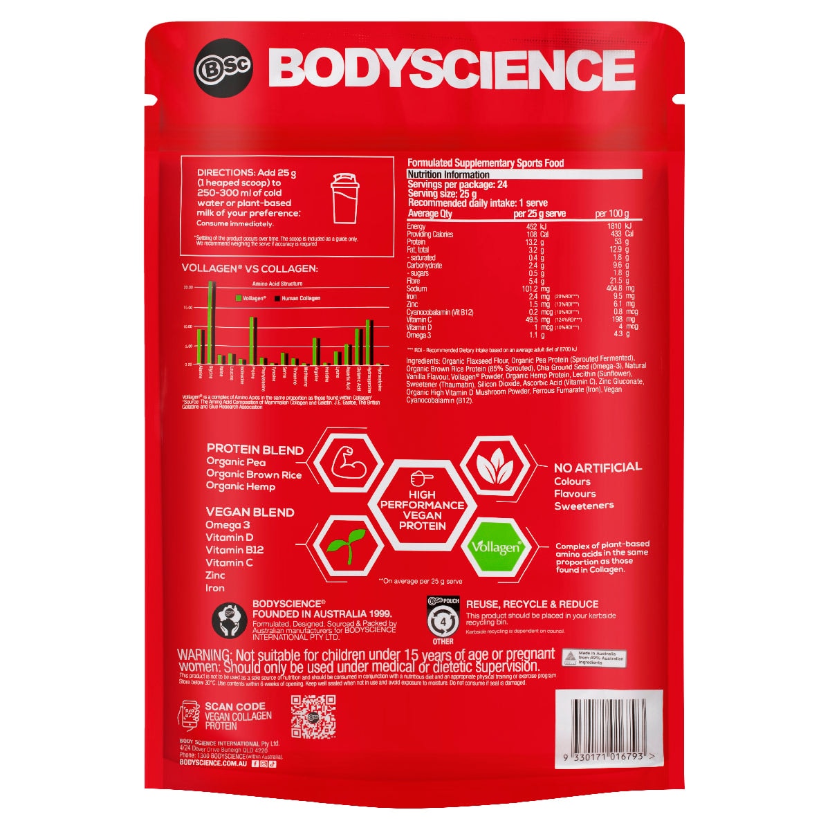 BSc Body Science Vegan Collagen Protein Natural Vanilla 600g