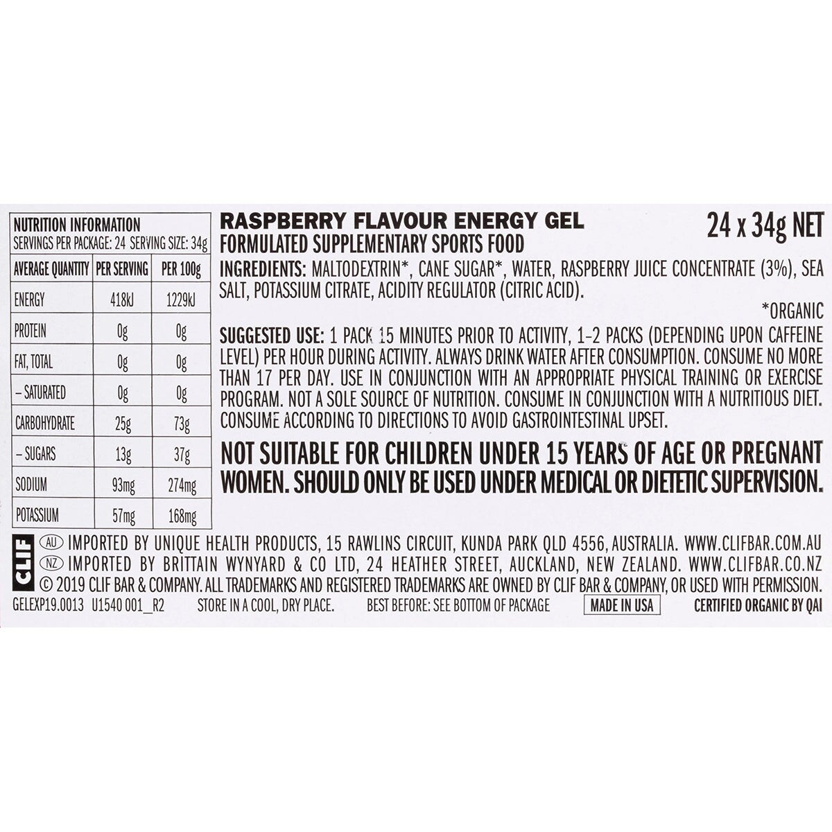 Clif Shot Energy Gel Razz 24 x 34g